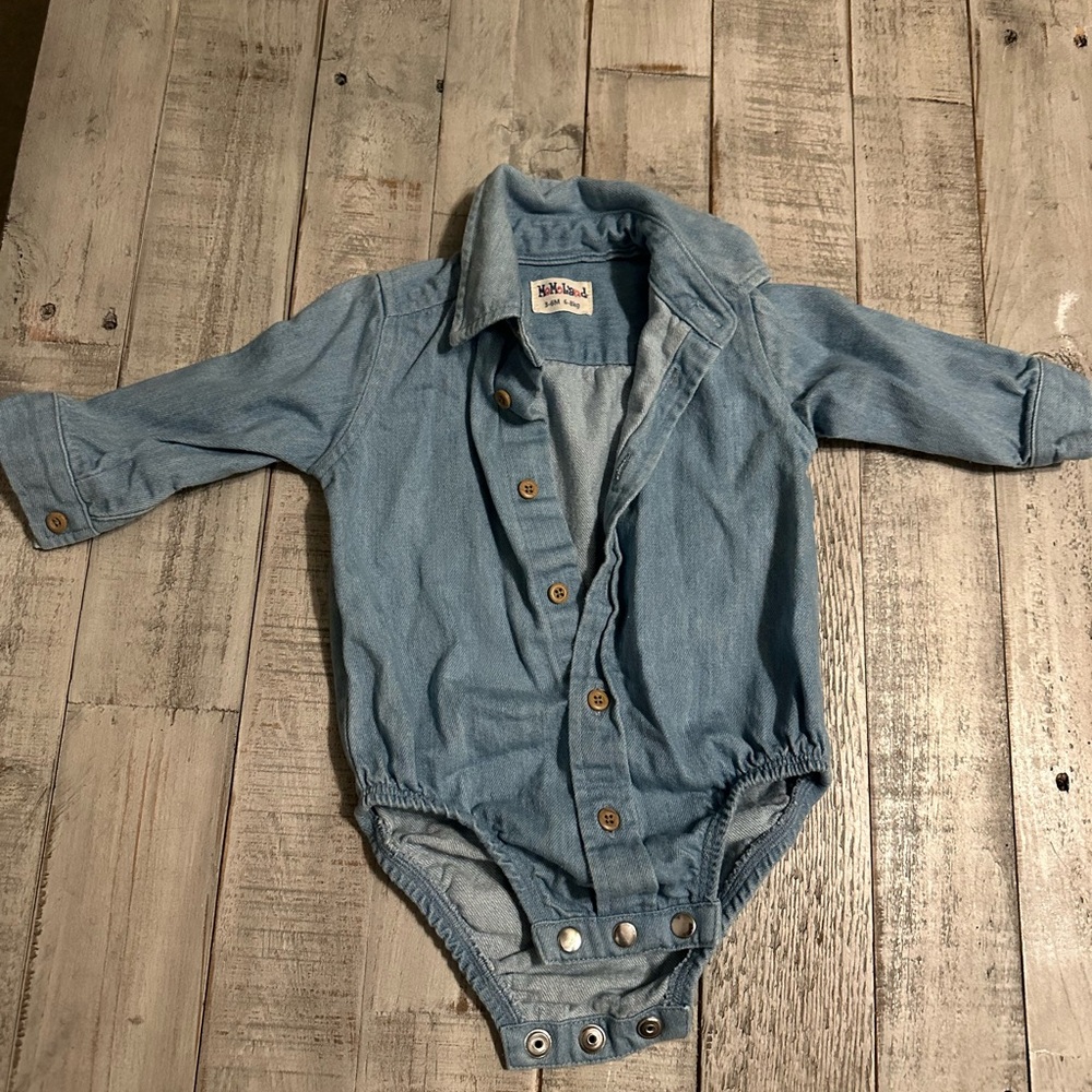 Momo Land Baby Boys Western Denim Button Up Long Sleeve Snap Shirt, 3-6M